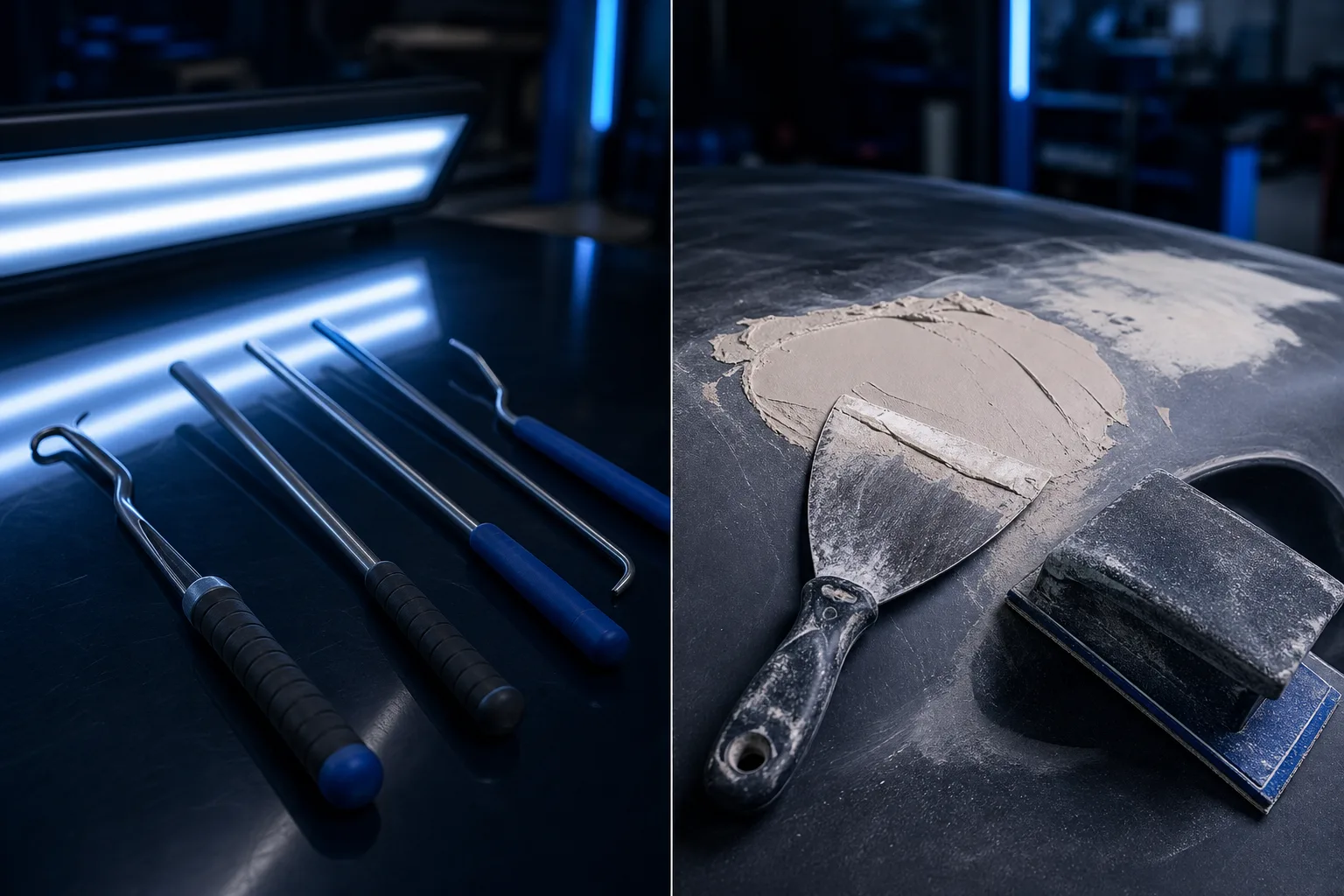Vergleich PDR Werkzeug und klassische Karosserie Spachteltechnik, 1200x675